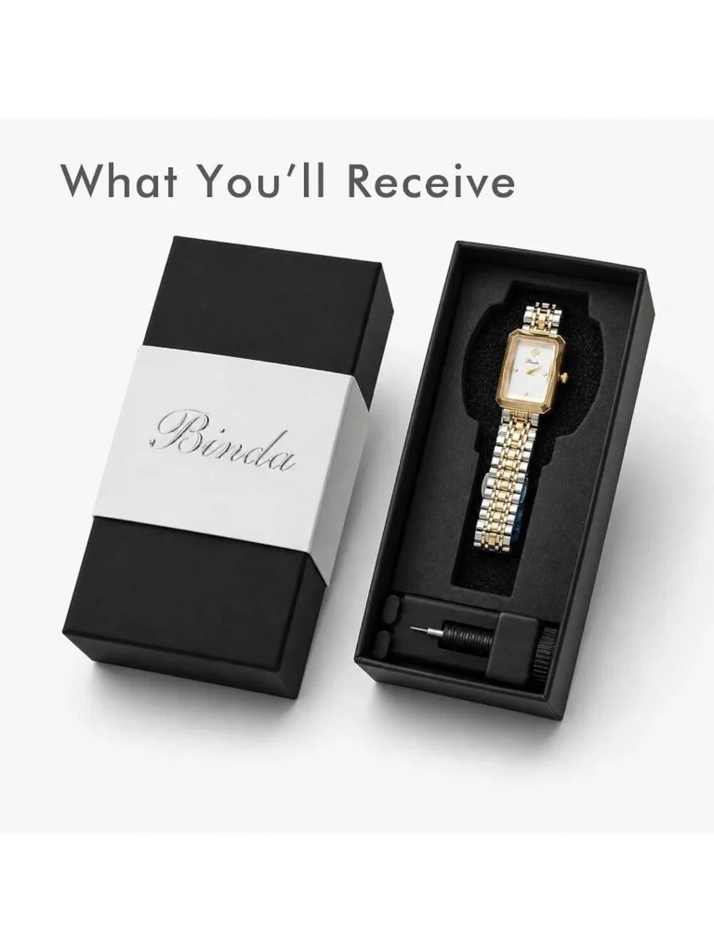Women's Silver Gold Burgundy Vintage Rectangular Case Stainless Steel Band Watch